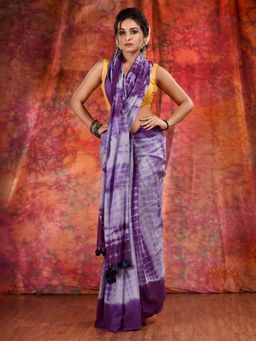 CHARUKRITI - Violet Cotton Soft Handwoven Tie Dye Saree and Unstitched Blouse