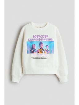 H&M - Girls White Print-Motif Sweatshirt