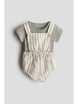 H&M - Boys Green 2-Piece Linen And Cotton Bodysuit and Dungaree