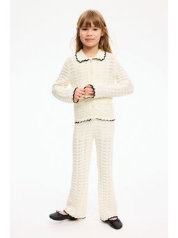 H&M - Girls White 2-Piece Crochet-Look Cotton Shirt and Pant