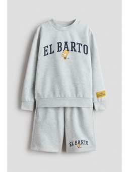 H&M - Boys Grey 2-Piece Printed Sweatshirt and Shorts