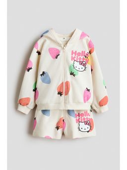 H&M - Girls Beige 2-Piece Printed Sweatshirt and Shorts