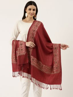 Pashmoda - Women Maroon Crystal Embellished Embroidered Stole