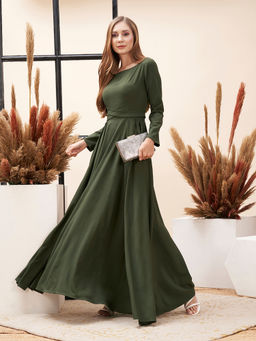 MISH - Solid Olive Gown With Full Length Sleeves