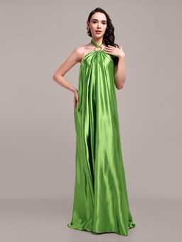 IKI CHIC - Green Halter Neck Backless Maxi Dress