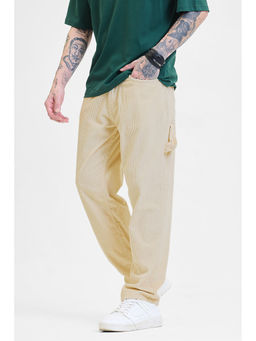 Snitch - Cream Corduroy Relaxed Fit Casual Trouser