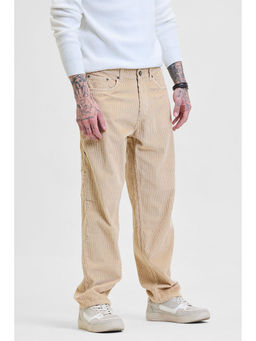 Snitch - Beige Corduroy Relaxed Fit Casual Trouser