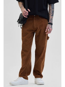 Snitch - Brown Corduroy Relaxed Fit Casual Trouser