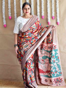 Sundarii - Laal Rang Kalamkari Printed Saree with Unstitched Blouse