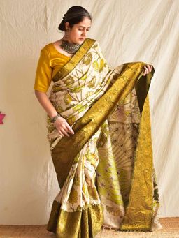 Sundarii - Shanaya Kalamkari Printed Silk Zari Saree with Unstitched Blouse