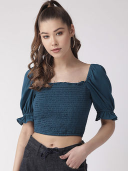 Twenty Dresses by Nykaa Fashion - Teal Frills Of Fun Crop Top
