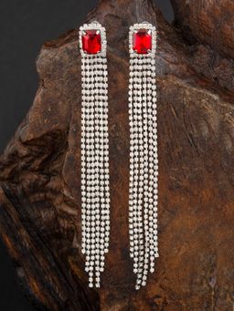 E2O - Gold Plated Layered Red Contemporary Drop Earring