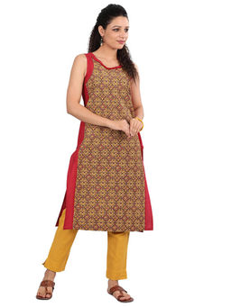 Aurelia - Red & Yellow Round Neck Printed Kurta