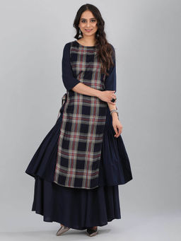 Aurelia - Dark Blue Check Print Kurta