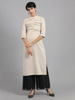 W - White Solid Kurta