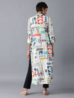 W - Multi-Color High Neck Geometric Printed Kurta