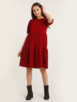 Zink London - Women Bloodstone Puff Sleeve Tiered Dress