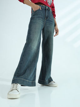 SHOWOFF - Edition Women's Blue Wide-Leg Flare Jeans with Wide Bottom Hem