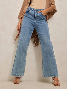 SHOWOFF - Women's Blue High Rise Wide Leg Jeans