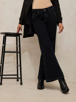 SHOWOFF - Women's Black High Rise Wide Leg Jeans