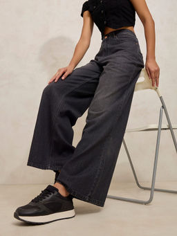SHOWOFF - Women's Grey Denim High Rise Shaded Wide Leg Jeans