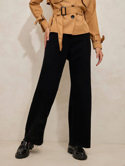 SHOWOFF - Women's Black High Rise Relaxed Fit Straight Jeans with Raw Hem