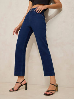 SHOWOFF - Women's Navy Blue Denim Mid Rise Slim Fit Cropped Jeans