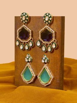 Zaveri Pearls - Purple Mint Green with Mere Meenakari Drop Earrings