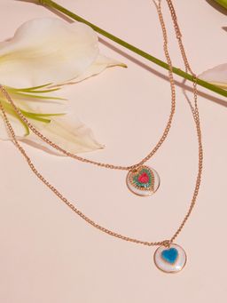 Zaveri Pearls - Multicolor Enamel Hearts Pendants with Chains