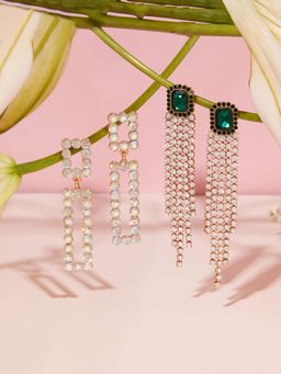 Zaveri Pearls - Multicolor Diamonds Contemporary Bling Drop Earrings
