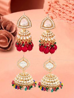 Zaveri Pearls - Multicolor Beads Stones Traditional Jhumki Earrings