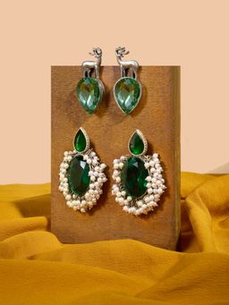 Zaveri Pearls - Green Dazzling Stones Fusion Wear Drop Earrings