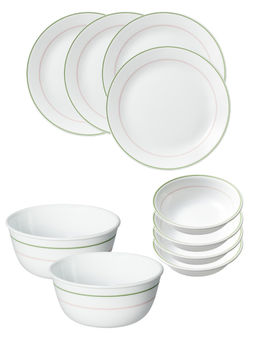 Corelle - Livingware 10 Pc Basic / Mini / Starter Dining Set - Double Ring Green