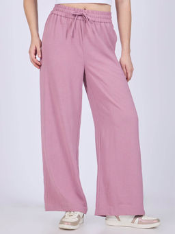 Outzidr - Lavender Mid Waisted Wide Leg Casual Trouser