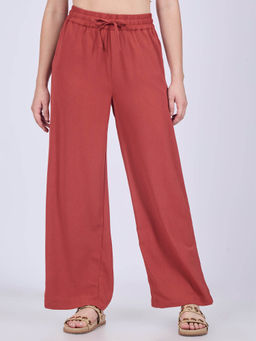 Outzidr - Pink Mid Waisted Wide Leg Casual Trouser