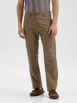 BASICS - Khaki Polyester Viscose Stretch Trouser