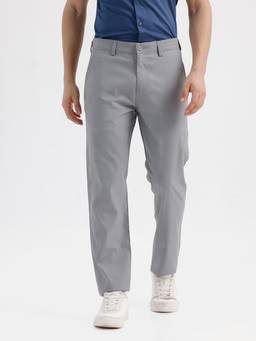 BASICS - Grey Polyester Viscose Stretch Trouser