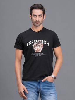 Cantabil - T-Shirt For Men Regular Fit Cotton Stretch Fabric Printed Pattern