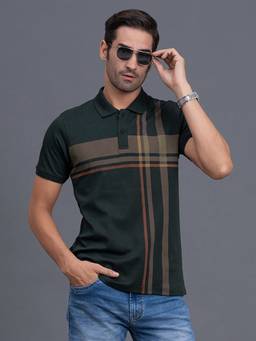 Cantabil - Polo T-Shirt For Men Regular Fit Cotton Stretch Checkered Pattern