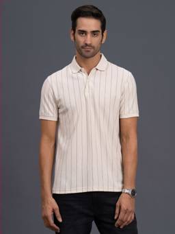 Cantabil - Polo T-Shirt For Men Regular Fit Polycotton Stripes Pattern