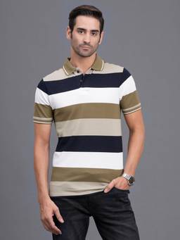 Cantabil - Polo T-Shirt For Men Regular Fit Polycotton Striped Pattern