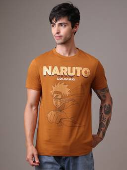 Free Authority - Official Naruto Uzumaki Graphic Printed Regular Fit Pure Cotton T-Shirt For Men