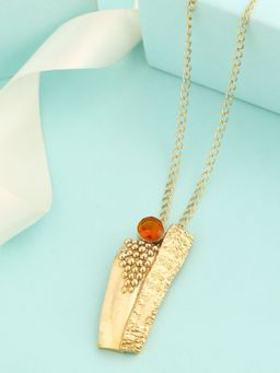 Zurooh - 18K Gold Plated Textured Necklace with Champagne Stone