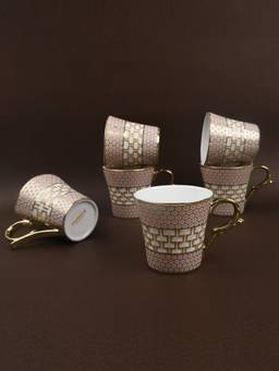 Femora - Fine Bone China Honey Comb On Golden Tea Cups 160Ml - Set Of 6