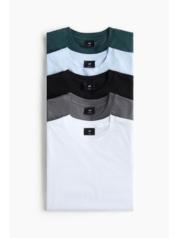 H&M - Men Black 5-Pack Regular Fit T-Shirts