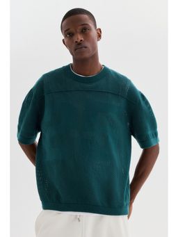 H&M - Men Turquoise Relaxed Fit Boxy Mesh T-Shirt