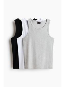 H&M - Men Black 3-Pack Slim Fit Ribbed Vest Tops