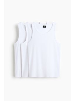 H&M - Men White 3-Pack Slim Fit Ribbed Vest Tops