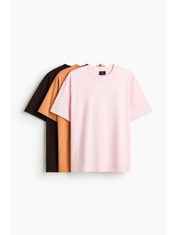 H&M - Men Brown 3-Pack Relaxed Fit T-Shirts