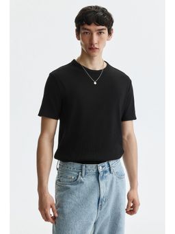 H&M - Men Black Slim Fit Ribbed T-Shirt